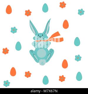 Pattern With An Easter bunny, eggs and flowers Stock Vector