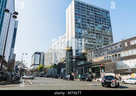 Paris (France): office and apartment buildings in the district of the Montparnasse railway station, 'rue du Commandant Rene Mouchotte' street between  Stock Photo
