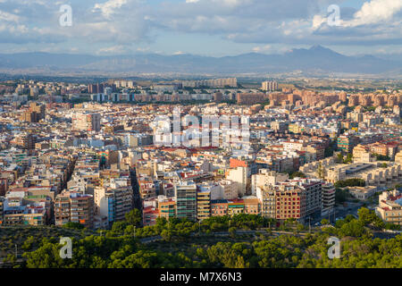 Aerial view over Alicante City from Santa Barbara Castle on Mount Benacantil, Spain. Stock Photo