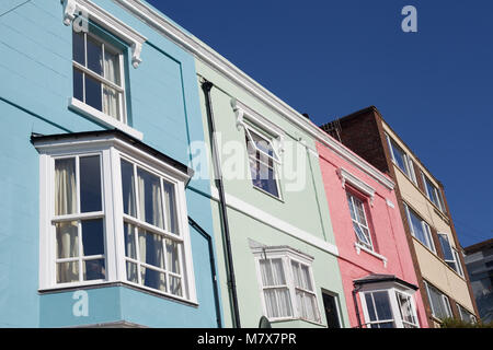 Colourful painted Victorian cottages in Portland Place, Hastings, East Sussex, UK Stock Photo