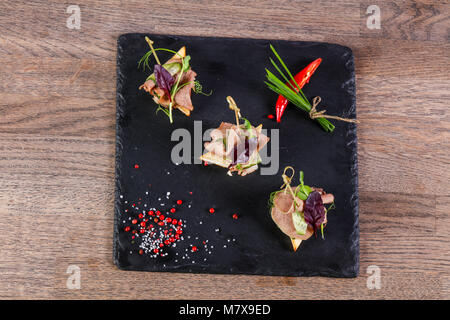 Beef canape served green onion Stock Photo