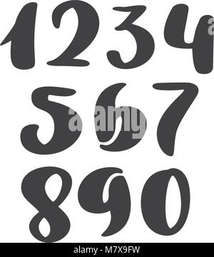 vector set of calligraphic ink numbers. ABC for your design, brush lettering, Handwritten brush style modern cursive font isolated on white background Stock Vector