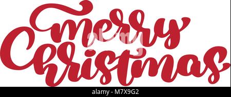 Merry Christmas red vector Calligraphic Lettering text for design greeting cards. Holiday Greeting Gift Poster, photography overlay, Calligraphy moder Stock Vector