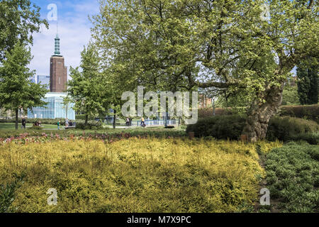 Museumpark gardens, with Museum Boijmans Van Beuningen in the background, Rotterdam, The Netherlands. Stock Photo