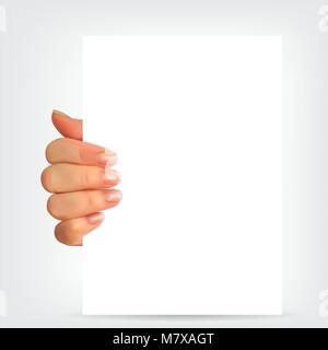 Realistic 3D Silhouette of hand with white paper. Vector Illustration Stock Vector
