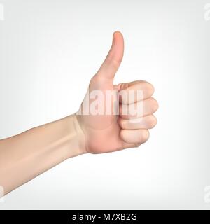 Realistic 3D Silhouette of hand with raised thumb designating "all is well". Vector Illustration Stock Vector