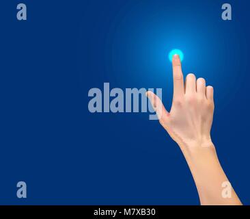 Realistic 3D Silhouette of hand with inger pressing a green start ...