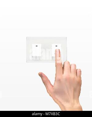 Realistic 3D Silhouette of  hand with light switch Stock Vector