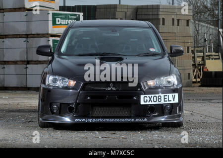 Modified Mitsubishi Evo X fast saloon car Stock Photo