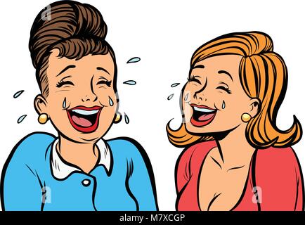 Joyful girlfriends women laugh isolate on white background Stock Vector