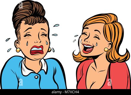 girlfriend women one cries, other laughs isolate on white backgr Stock Vector