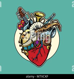 music education, heart love instruments Stock Vector
