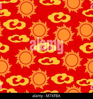 Seamless pattern with sun and clouds in Chinese style Stock Vector