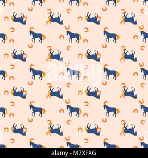 Horse and horseshoe seamless peach color vector pattern. Stock Vector