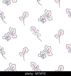 Hand drawn eucalyptus seamless vector pattern. Line sketch style repeat texture with plant branches. Stock Vector