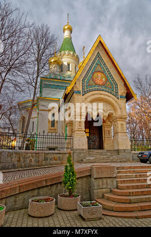 Sveti Nikolay Mirlikiiski Russian Orthodox church in Sofia city centre, Bulgaria. Stock Photo