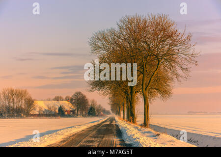Winter in Holland in the Kroonpolder near Drieborg, far up north in the province of Groningen, Netherlands