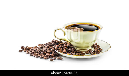 Coffee. Coffee cup and beans isolated on white background. Stock Photo