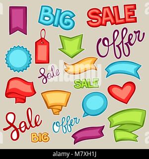 Set of sale banners, tags and labels in cartoon style Stock Vector