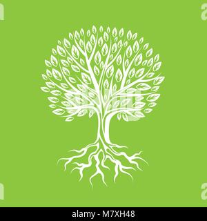 Abstract stylized tree with roots and leaves. Natural illustration Stock Vector