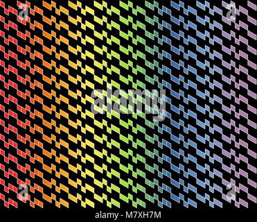 Abstract geometric pattern in multi-colored gradient with thin white lines on black color background - Vector illustration. Stock Vector