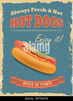 Vintage Hot Dogs poster with grunge effects. Stock Vector
