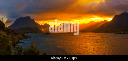 Sunset over the mountains of Lofoten islands  Stock Photo