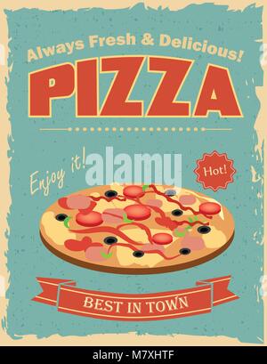 Fast food restaurant poster with retro pizza Stock Vector