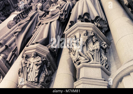 Details of the North Tower Portal of The Cathedral Church of St. John the Divine in Manhattan. Stock Photo