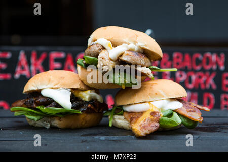 Selections of takeaway breakfast baps. Stock Photo