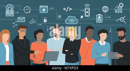 Young developers and IT professionals working together and network of concepts Stock Vector