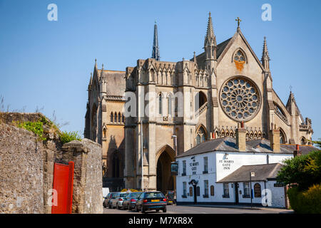 ARUNDEL, UK - JUN 6, 2013: West front of Roman Catholic Cathedral Church of Our Lady and St Philip Howard Stock Photo