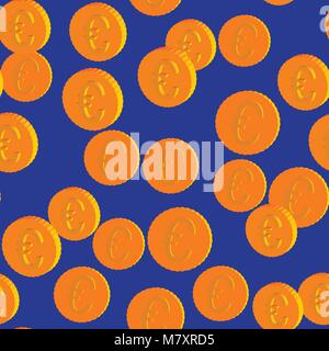 Coins with Euro Symbols Seamless Pattern Stock Vector