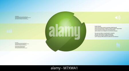3D illustration infographic template with motif of askew sliced ball to three green parts which are shifted. Simple sign and text is in color banners. Stock Vector