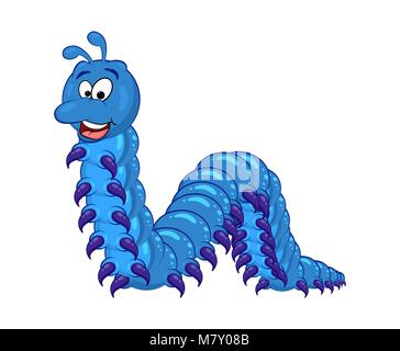 blue cartoon millipede character isolated on white background Stock Vector