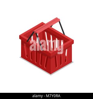 Plastic red shopping basket isometric 3D icon Stock Vector