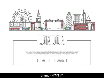 Travel London poster in linear style Stock Vector