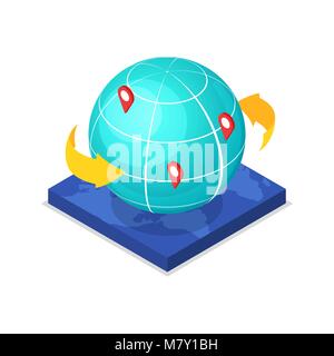 Worldwide route logistics isometric 3D icon Stock Vector