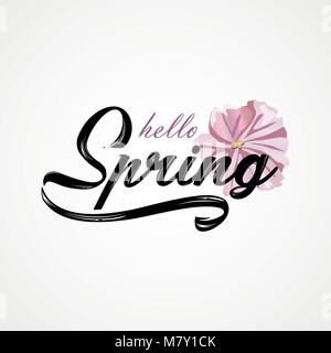Hello Spring lettering greeting text vector illustration. Stock Vector