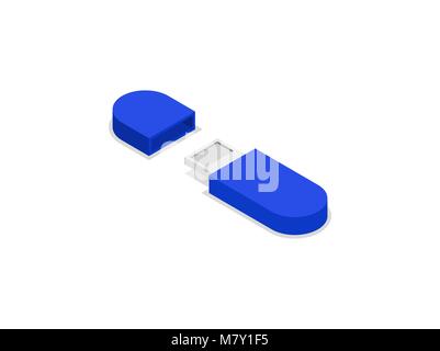 Blue usb drive isometric 3D icon Stock Vector