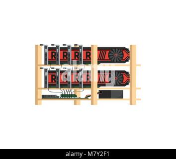 Cryptocurrency mining GPU farm icon Stock Vector