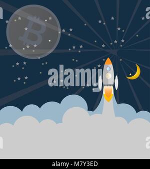 Rocket and Bitcoin digital money Business concept Vector and Liiustration Stock Vector