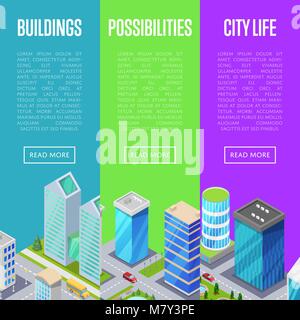 Modern downtown district banners set Stock Vector