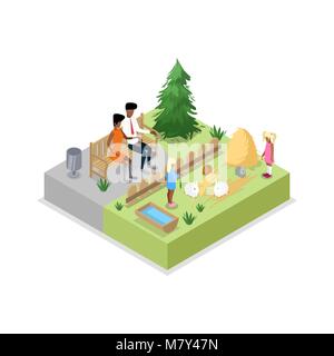 Cage with rabbits isometric 3D icon Stock Vector