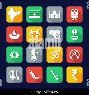 India Icons Flat Design Stock Vector