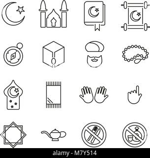 Islamic Religion & Culture Icons Thin Line Vector Illustration Set Stock Vector