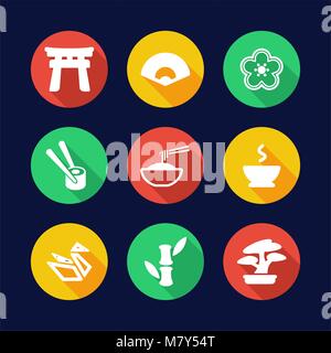 Japanese Culture Icons Flat Design Circle Stock Vector