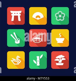 Japanese Culture Icons Flat Design Stock Vector