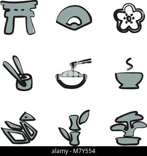 Japanese Culture Icons Freehand 2 Color Stock Vector