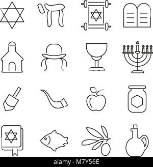 Judaism Religion & Religious Items Icons Thin Line Vector Illustration Set Stock Vector